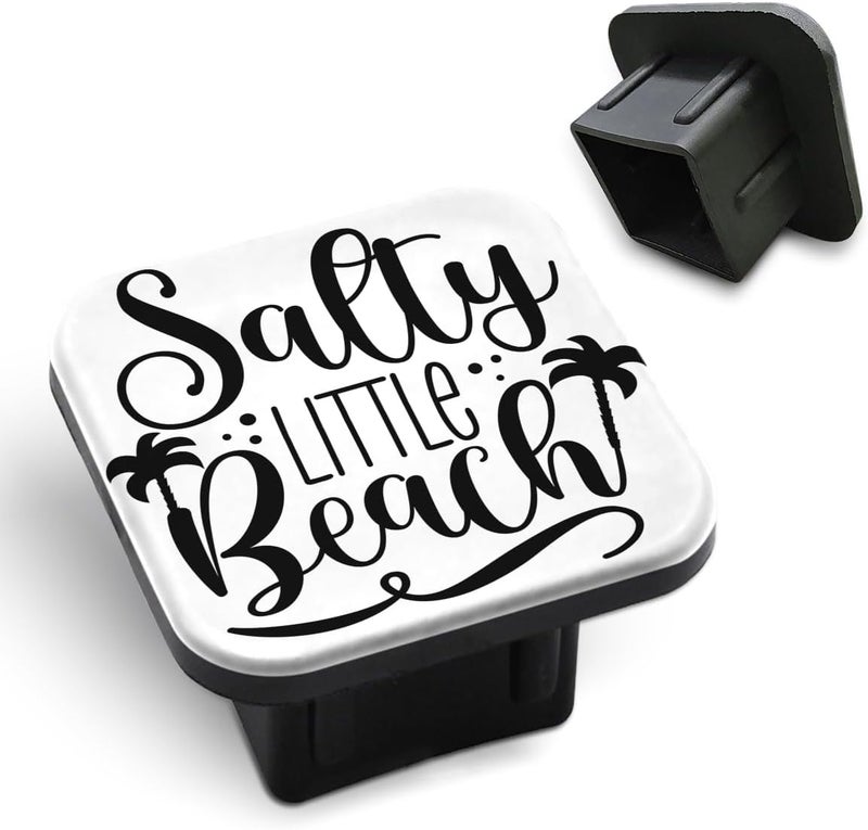 Tnomchey Travel Trailer Hitch Receiver Cover Cap Salty Little Beach Word Happy Slogan with Palm Tree Car 2" Trailer Cover Tow Hitch Covers Tube Plug Square Mouth Protection Cover 2 Inch - Image 1